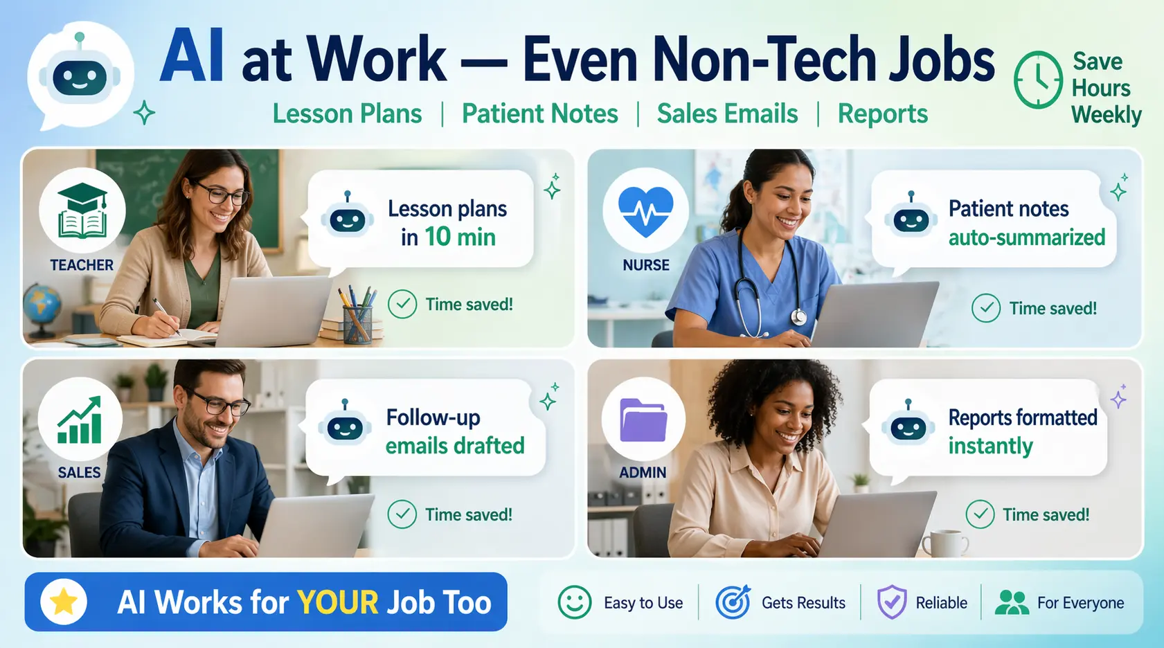 Non-tech professionals using AI tools in everyday work environments