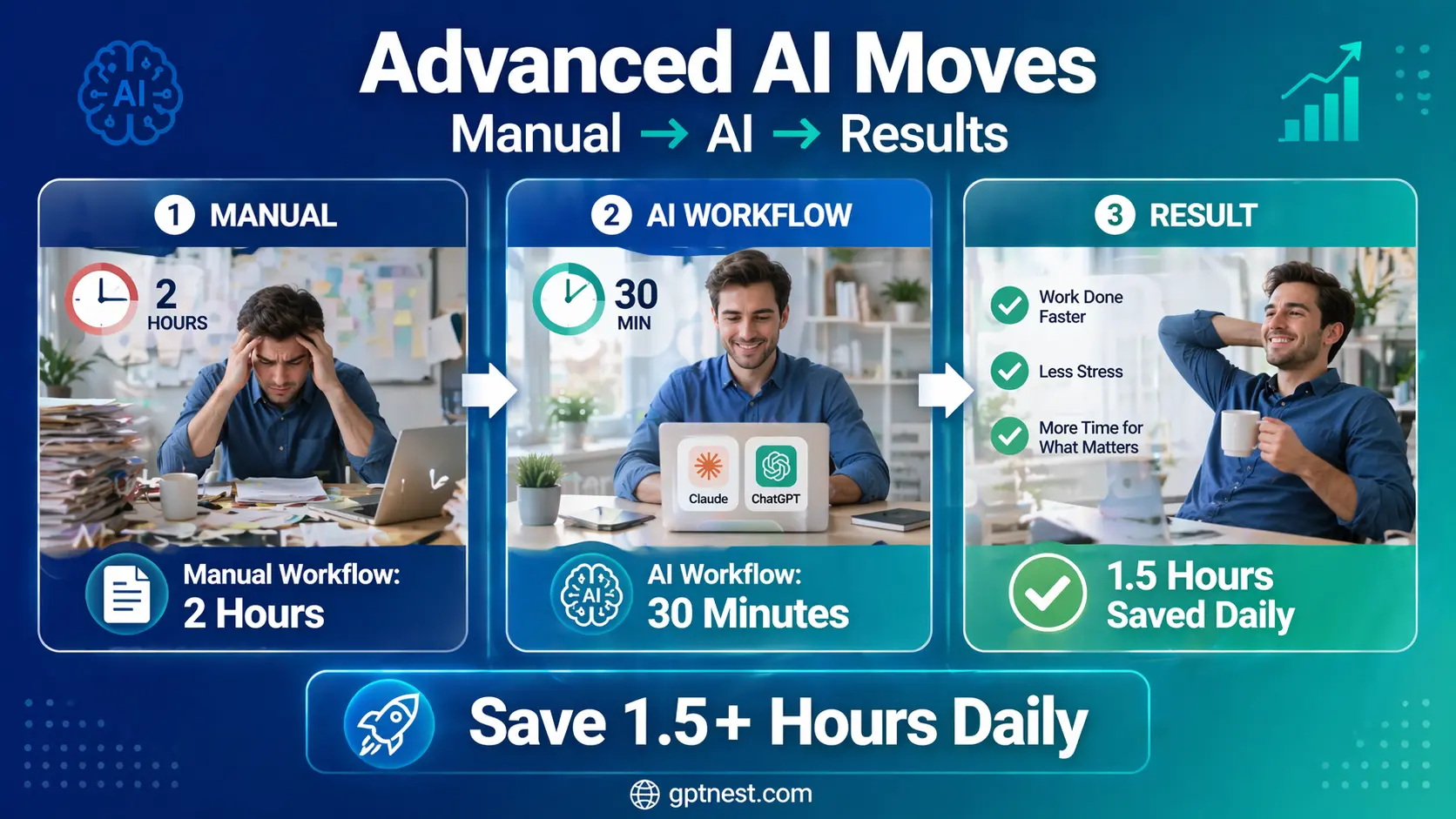 Before and after comparison of workplace task completion time using AI tools versus manual methods